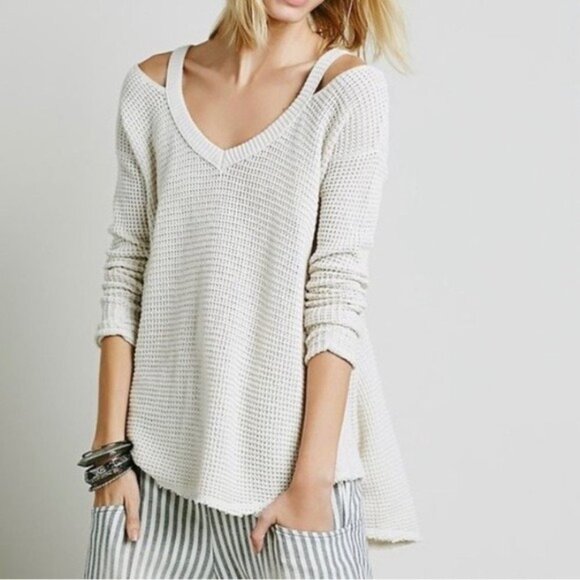 Free people cold shoulder sweater knit long sleeve small cream boho - Picture 6 of 13